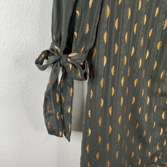Banana Republic Olive Green Gold lined Short Dress Sheer Sleeves size 2 Evening - Picture 4 of 13